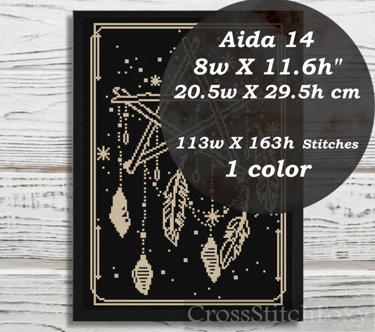 Boho pentagram dreamcatcher cross stitch pattern