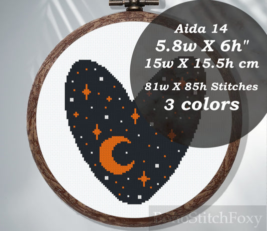 Boho planet heart cross stitch patterns