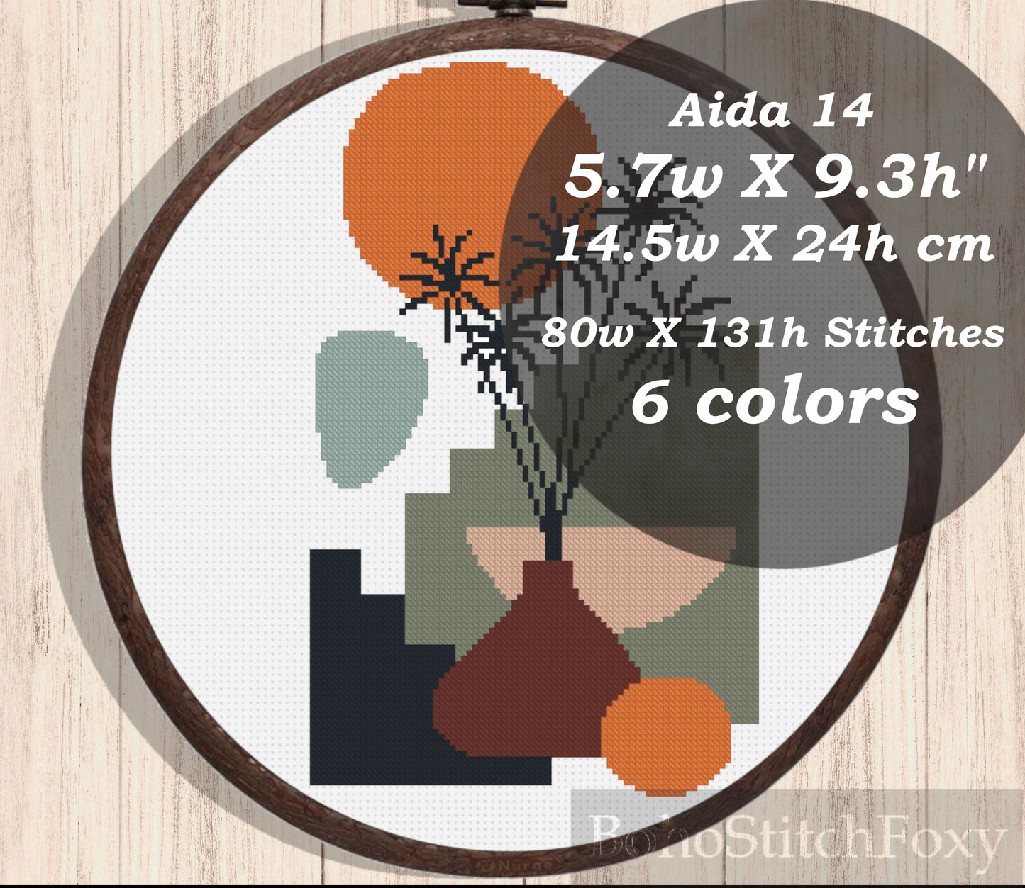 Boho sun mid century modern mini landscape cross stitch pattern