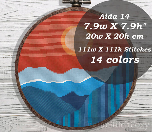 Boho sunset landscape cross stitch pattern