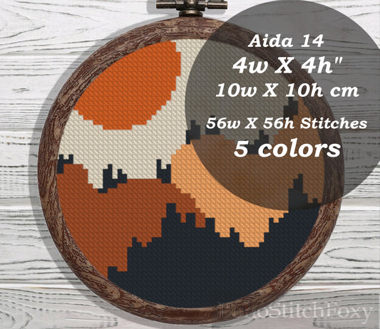 Boho sunset landscape mini cross stitch pattern