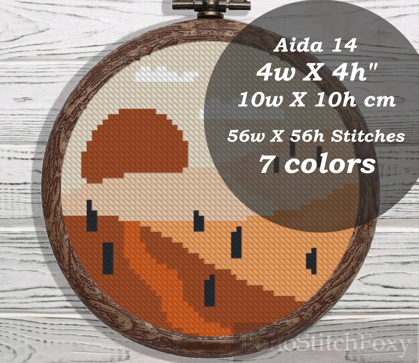Boho sunset landscape mini cross stitch pattern