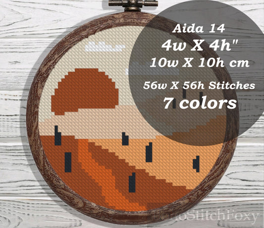 Boho sunset landscape mini cross stitch pattern