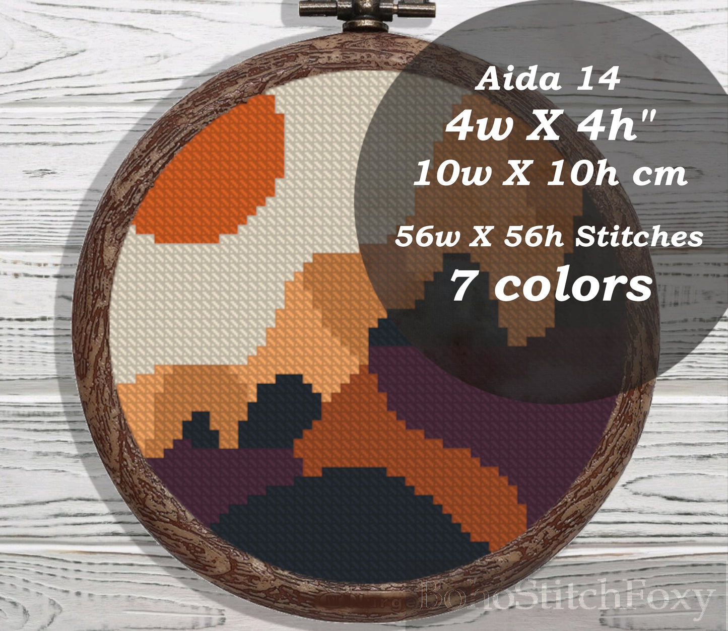 Boho sunset landscape mini cross stitch pattern