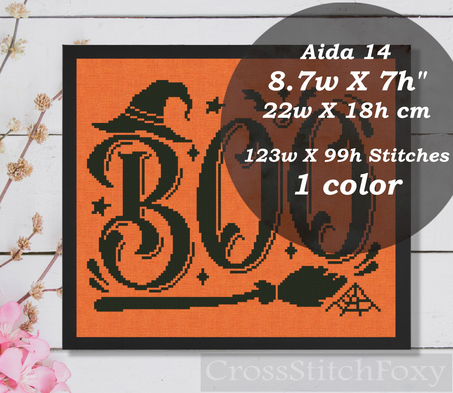 Boo Witch Hat Broom Cross Stitch Pattern