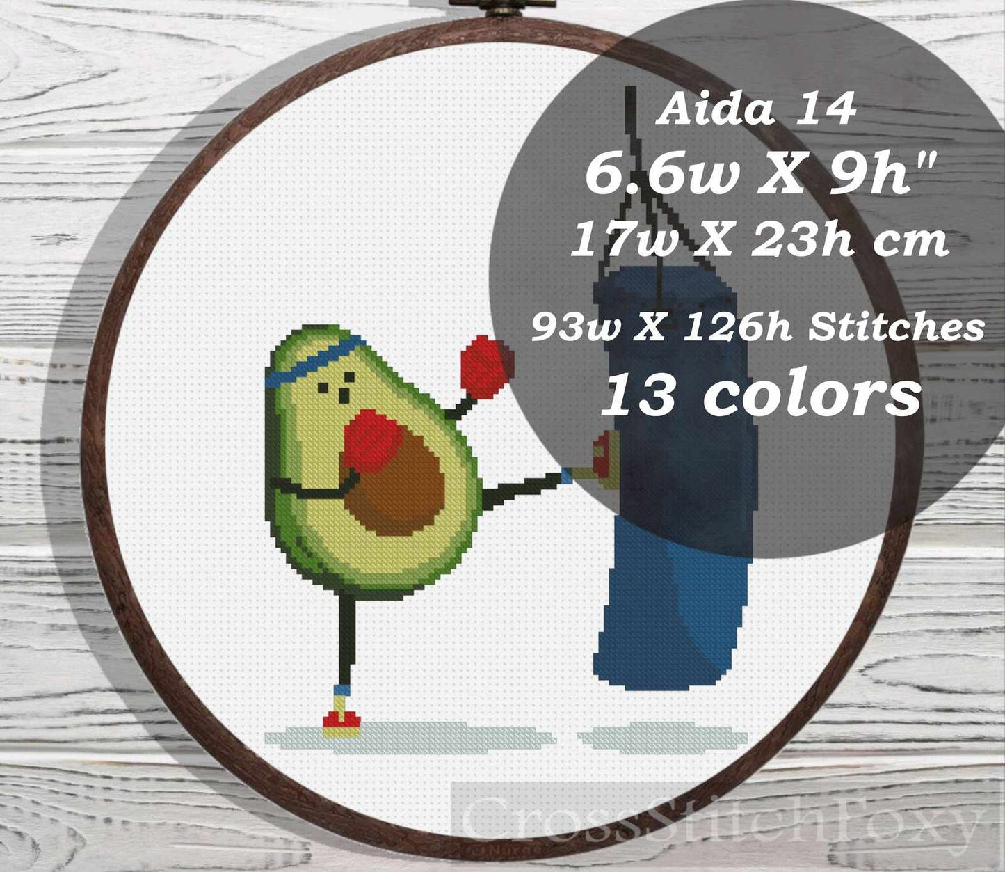 Boxing Avocado cross stitch pattern