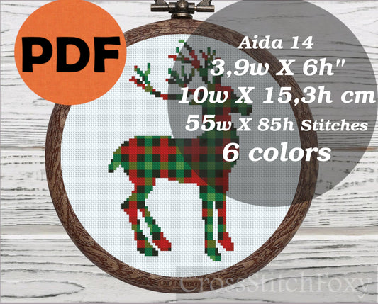 Buffalo Plaid Deer cross stitch pattern