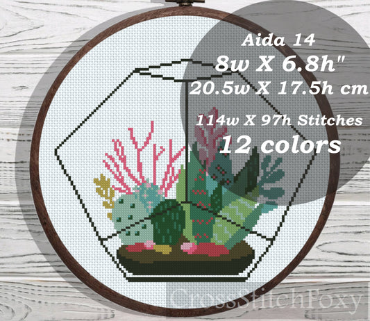 Cactus Terrarium cross stitch pattern