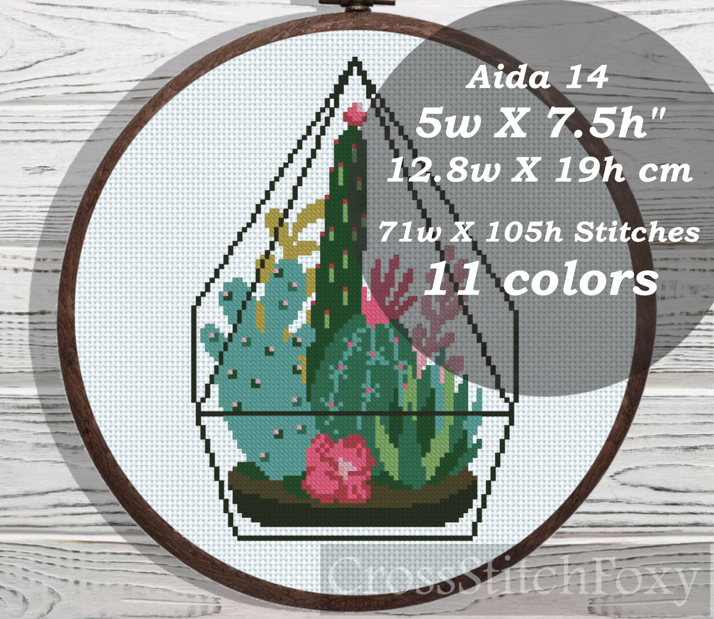 Cactus Terrarium cross stitch pattern