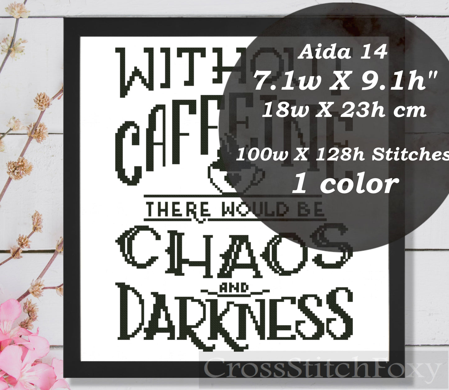 Caffeine Quote cross stitch pattern