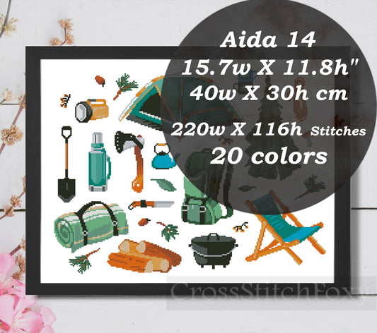Camping Elements Cross Stitch Pattern PDF
