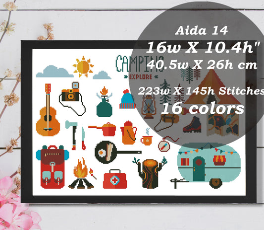 Camping cross stitch pattern