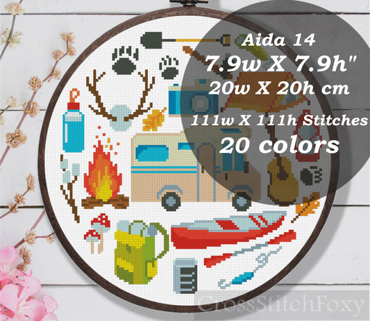 Camping cross stitch pattern PDF