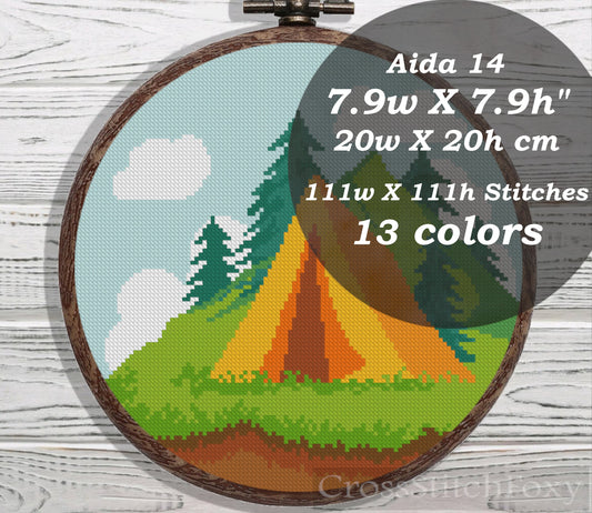 Camping tent cross stitch pattern