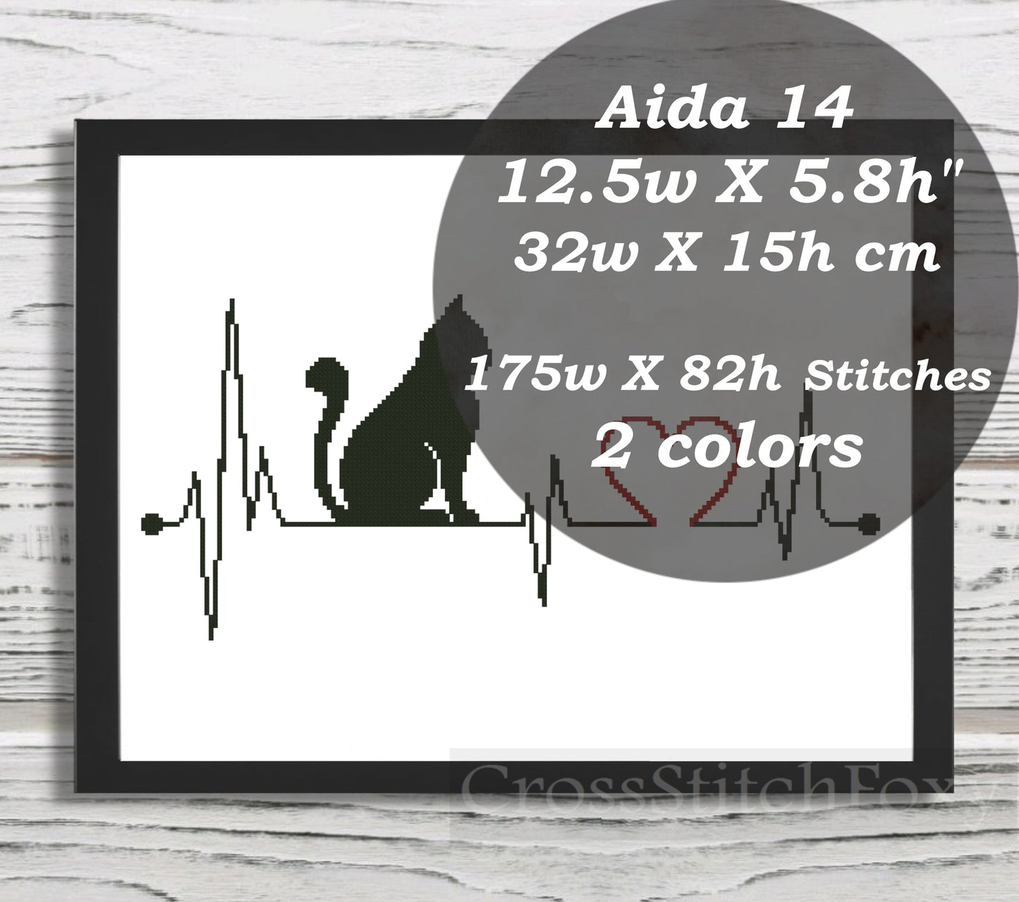Cat Love Cardiogram cross stitch pattern
