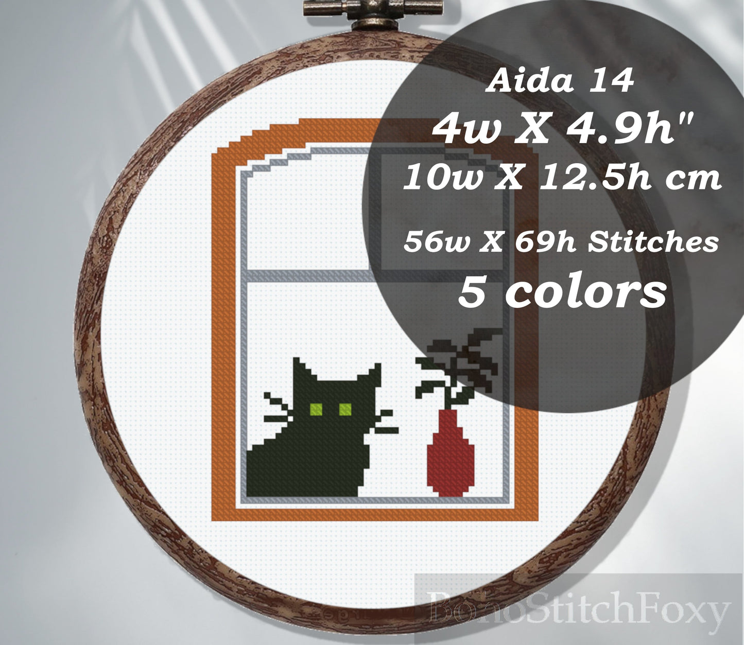 Cat on Window Plant Cross Stitch Pattern