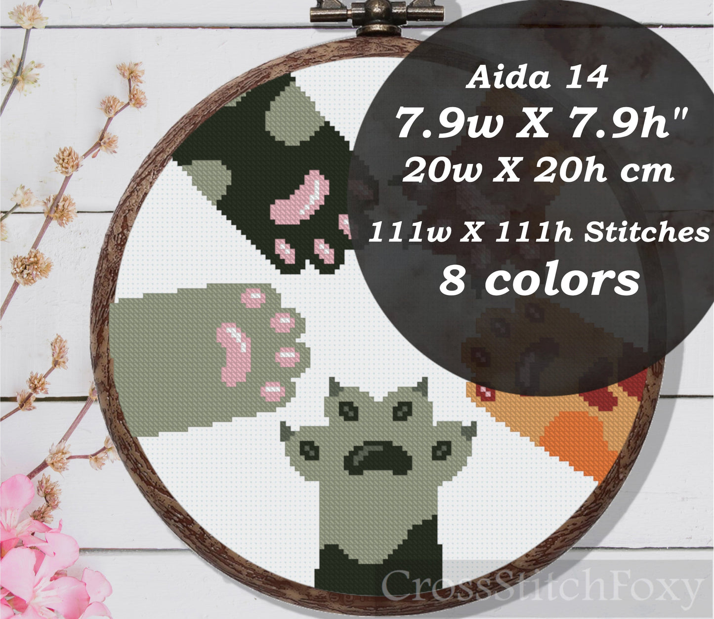 Cat paws cross stitch pattern