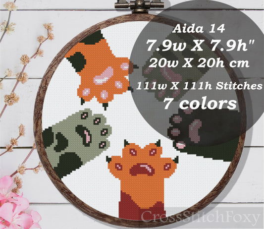 Cat paws cross stitch pattern
