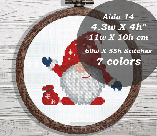 Christmas Gnome with Gift cross stitch pattern