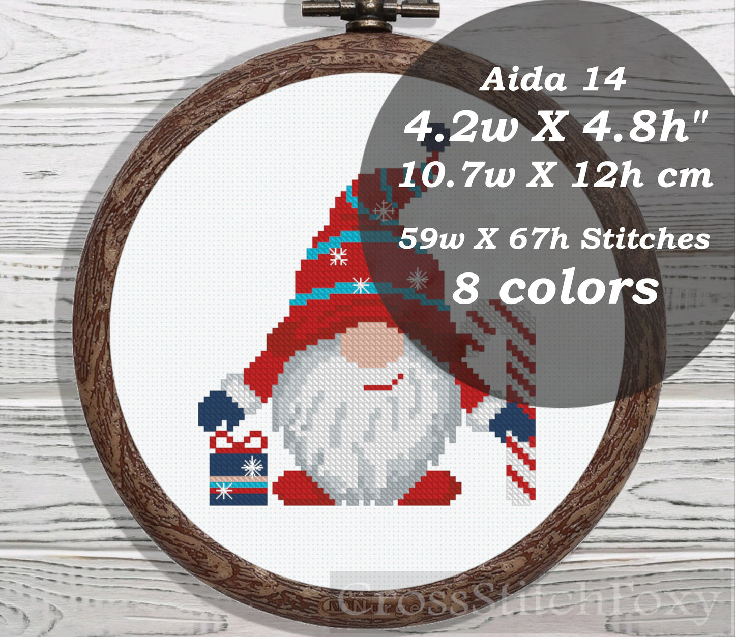 Christmas Gnome with Gift cross stitch pattern