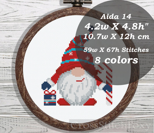 Christmas Gnome with Gift cross stitch pattern