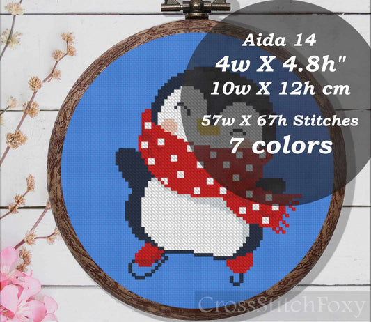 Christmas Ice Skates Penguin Cross Stitch Pattern