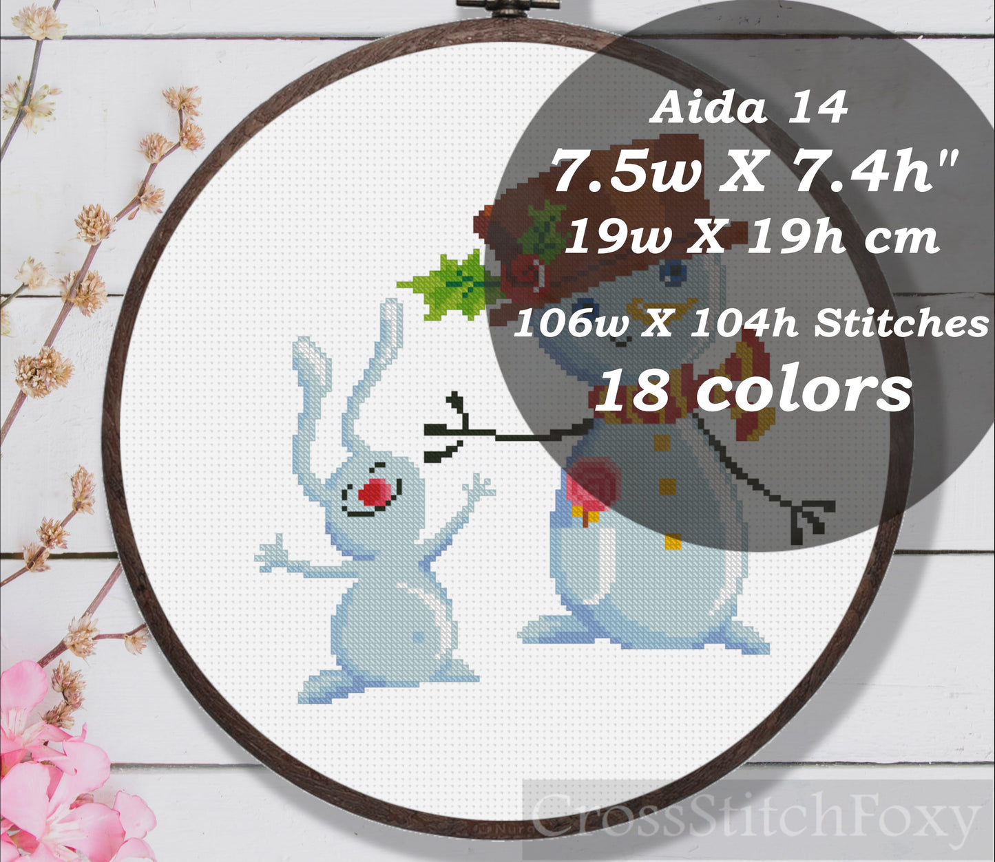 Christmas Snowman with Bunny cross stitch pattern