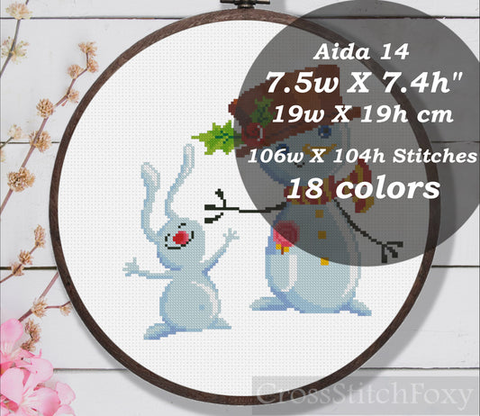 Christmas Snowman with Bunny cross stitch pattern