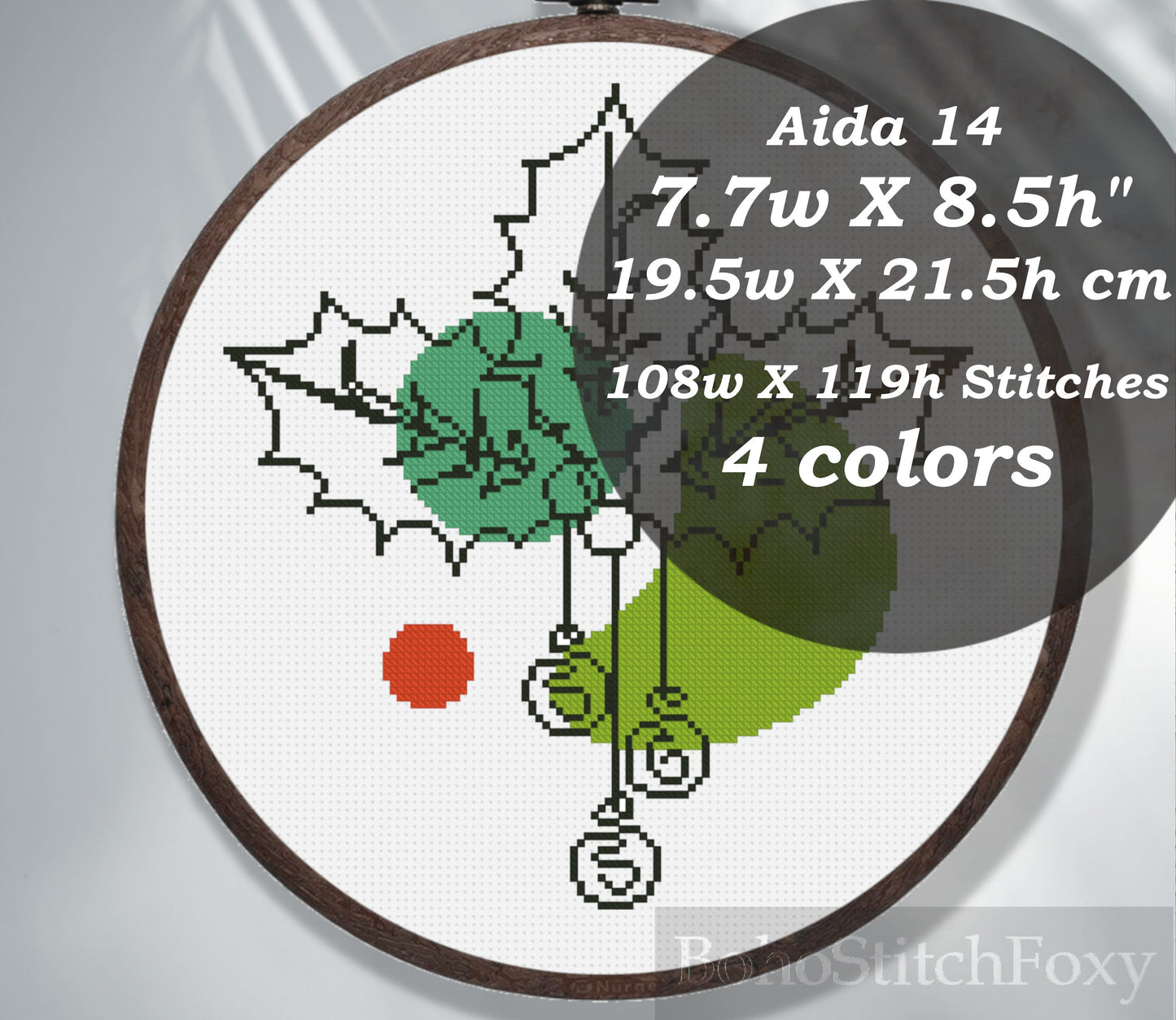 Christmas holly berry cross stitch pattern