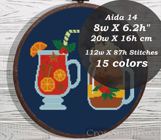 Christmas hot drinks cross stitch pattern