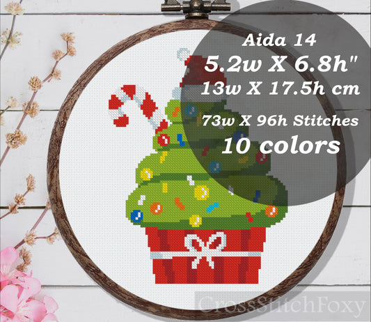 Christmas tree cupcake cross stitch pattern