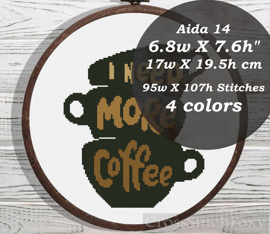 Coffee cups quote small cross stitch pattern