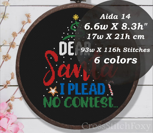 Dear Santa don't feed the cat funny cross stitch pattern