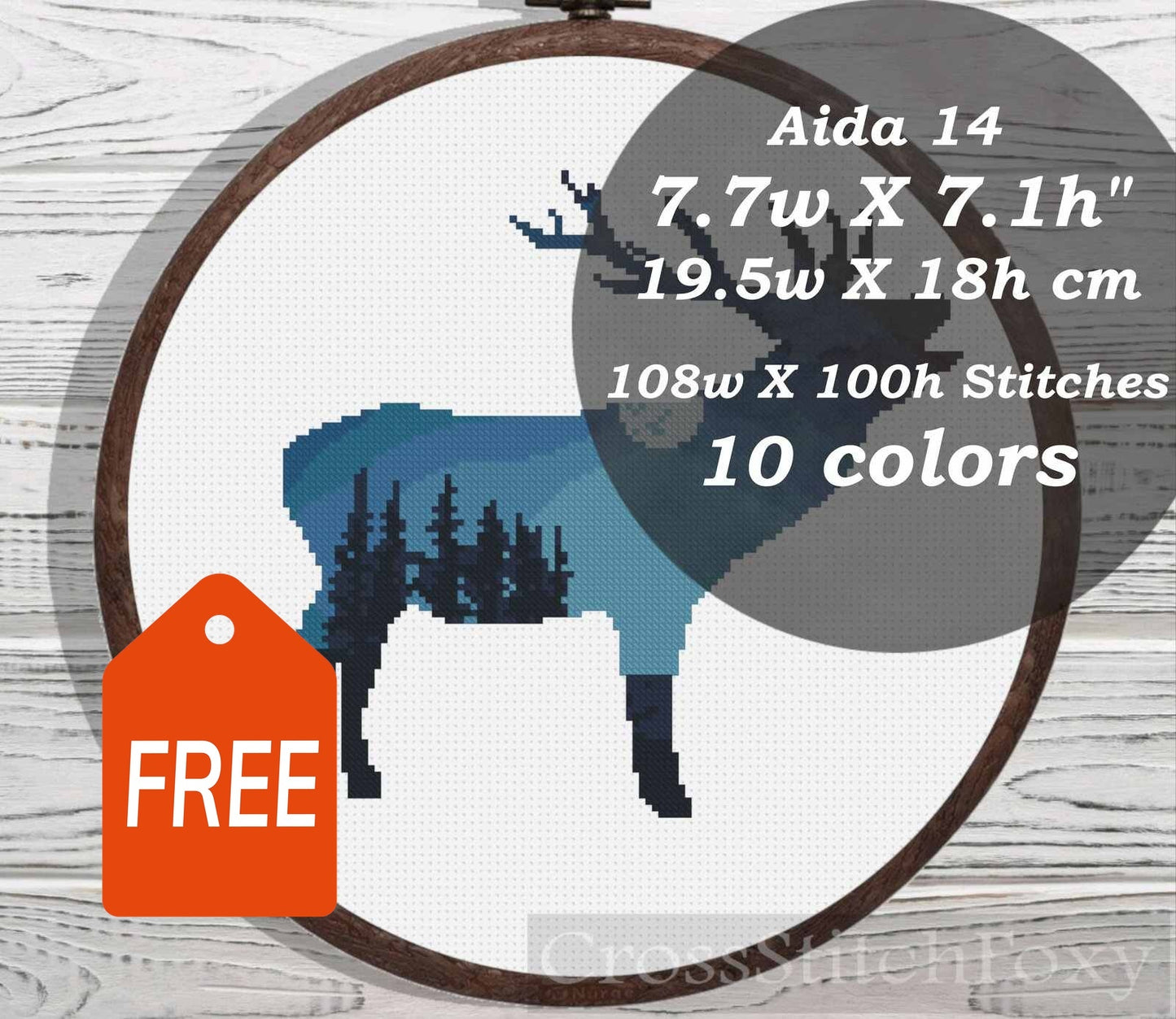Deer Moon Landscape cross stitch pattern FREE