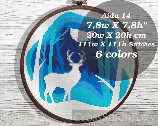 Deer on Snow cross stitch pattern
