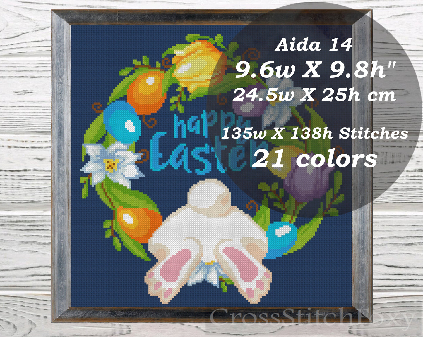 Easter Bunny Butt Wreath cross stitch pattern