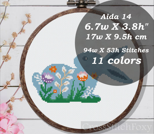 Easter bunny floral cross stitch pattern