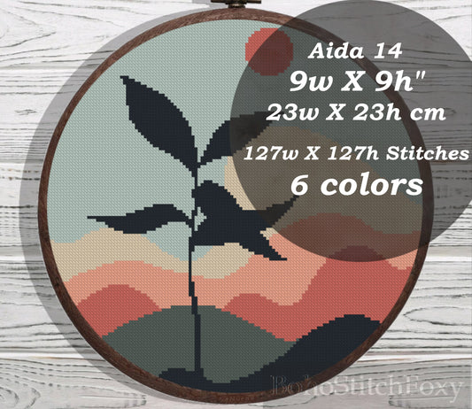 Easy minimalist landscape cross stitch pattern