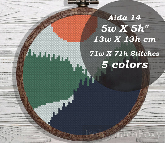 Easy small forest landscape cross stitch pattern