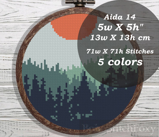 Easy small forest landscape cross stitch pattern