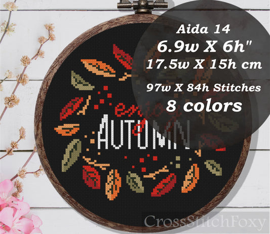 Enjoy Autumn Fall Leaves Cross Stitch Pattern PDF