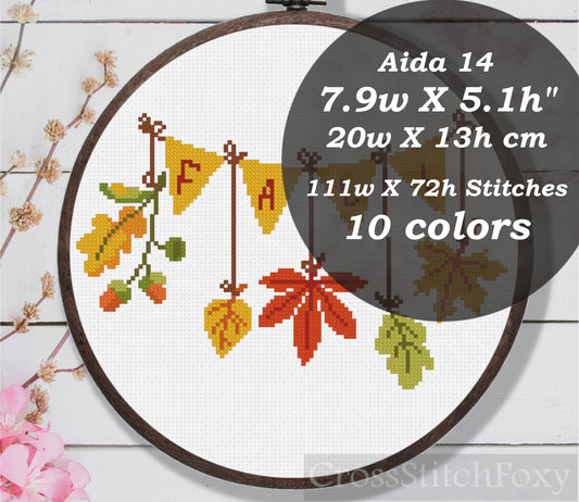 Fall Leaves Autumn Bunting Cross Stitch Pattern