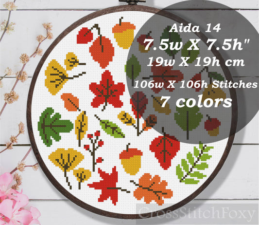 Fall Leaves Cross stitch Pattern