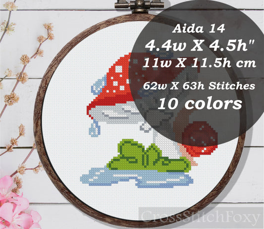 Fall Mushroom Raindrops Snail Cross Stitch Pattern