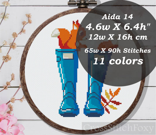 Fall Rain Boots Squirrel Cross Stitch Pattern