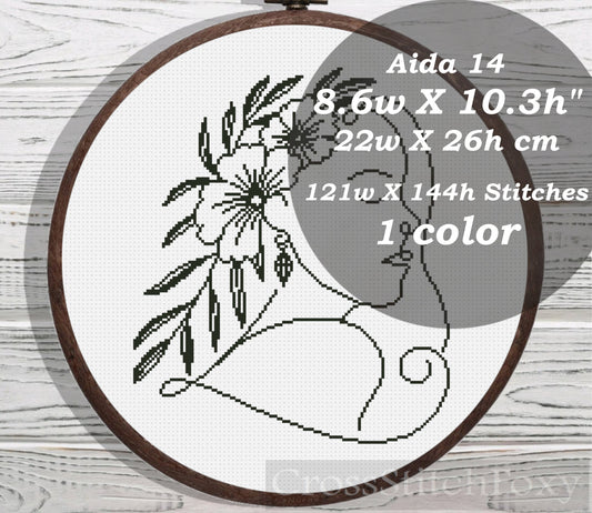 Female Floral Portrait cross stitch pattern