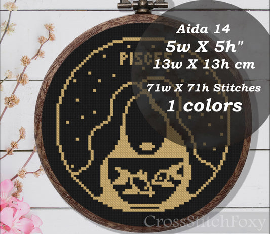 Female Pisces Zodiac cross stitch pattern