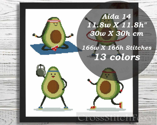 Fitness Avocado cross stitch pattern