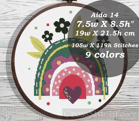 Floral Boho Rainbow cross stitch pattern