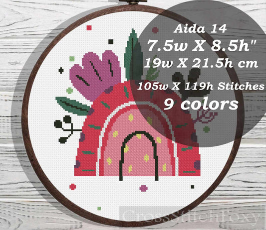 Floral Boho Rainbow cross stitch pattern